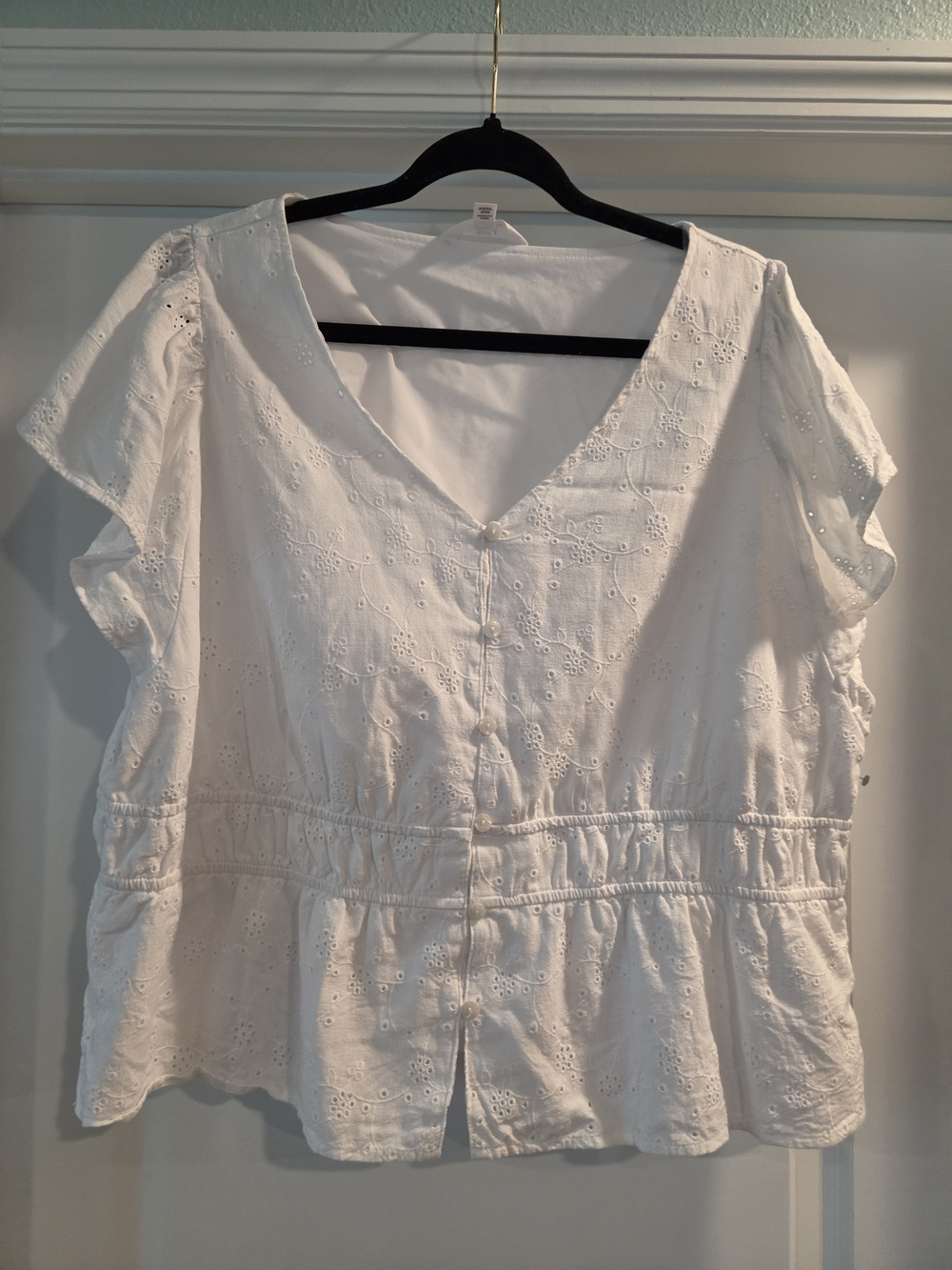 White Eyelet Embroidered Boho Peplum Blouse Plus Size 3X V-Neck Top - Picture 2 of 6